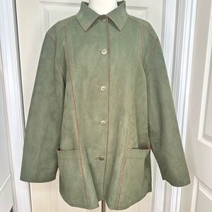 Alfred Dunner Jacket Womens Plus 16 Green Trim Sueded Button Collard
